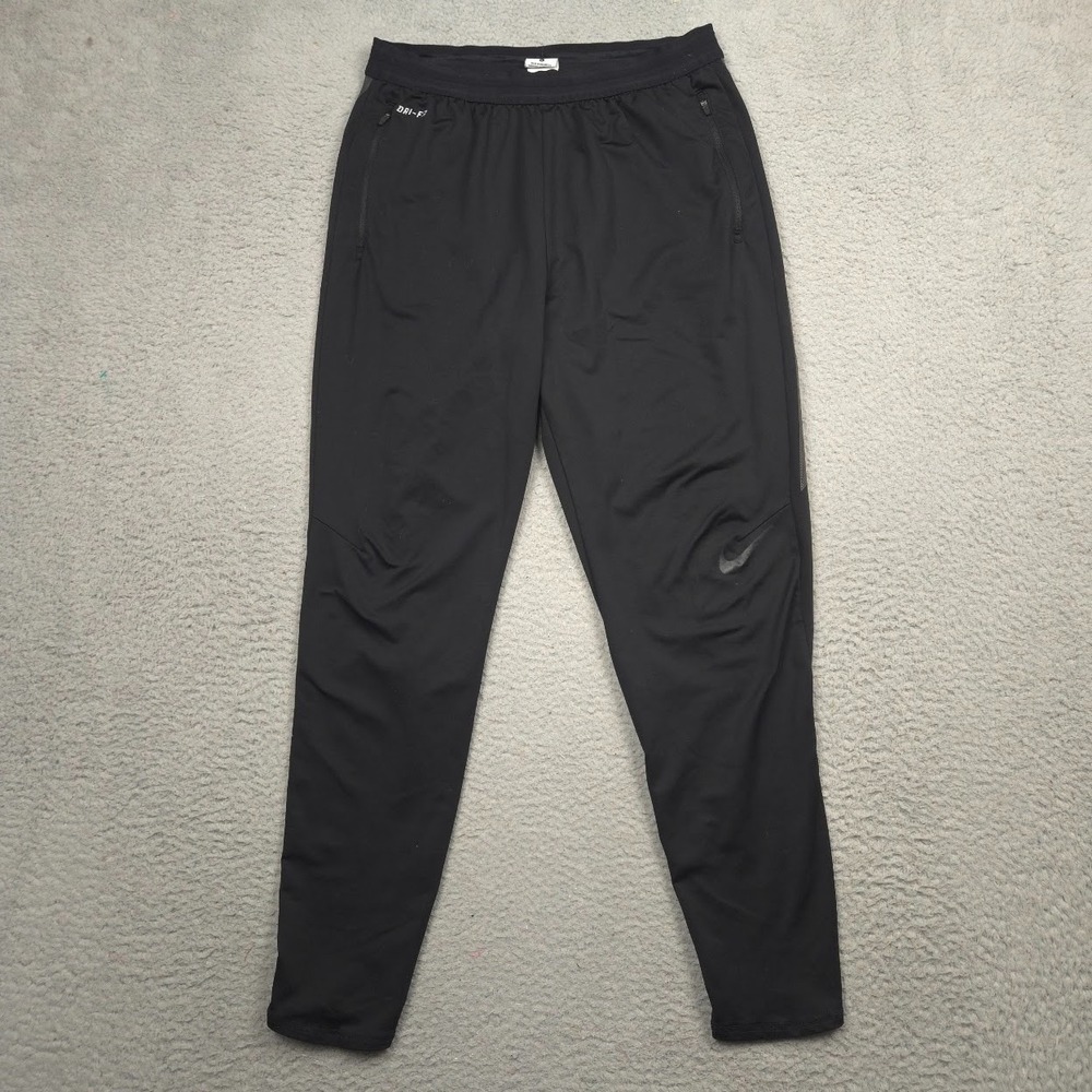 Nike Dri-FIT Running Pants Size L Black Stretch Zip Pockets Athletic Swoosh